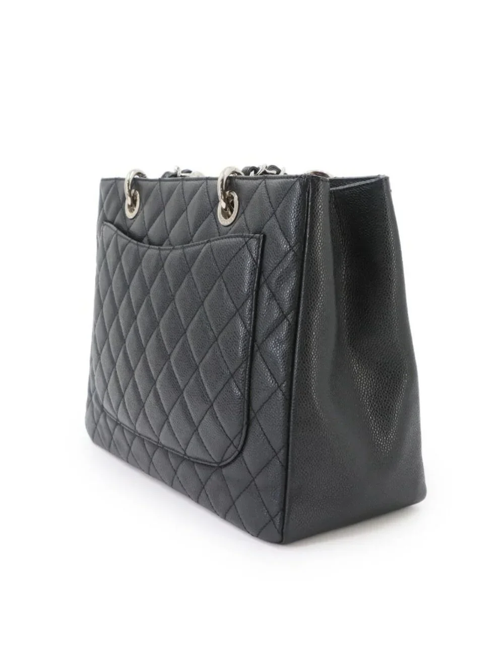 Chanel Quilted Grand Shopping Chain Tote Bag GST Caviar Leather Black